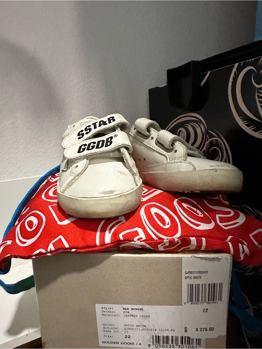 Golden Goose Kids White Velcro Sneakers with Black Logo Accents
